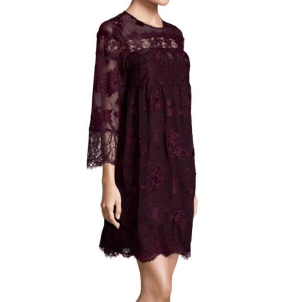 The Kooples Burgundy Embroidery and Lace Dress